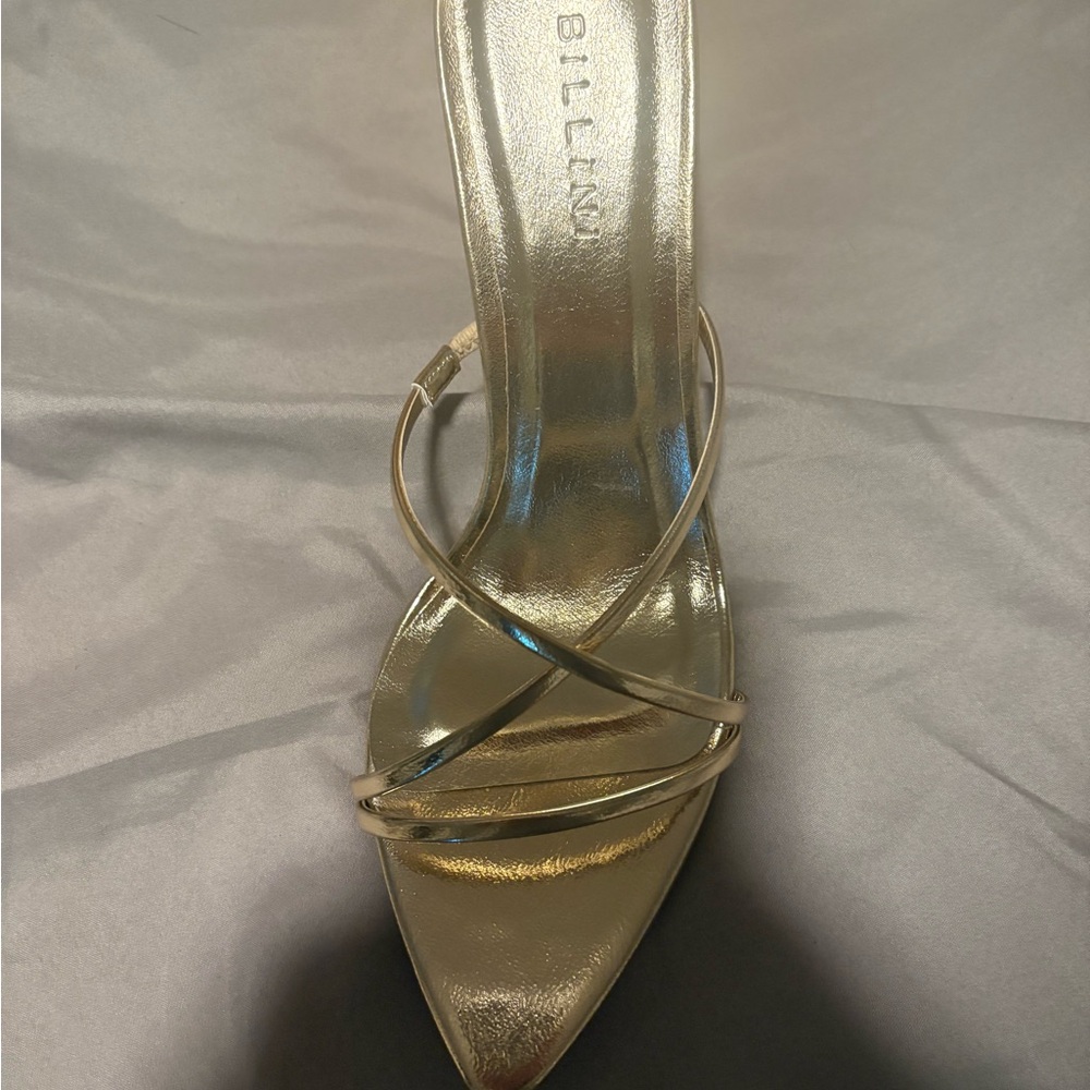 Billini Metallic Gold Strappy Pointed Toe Heel